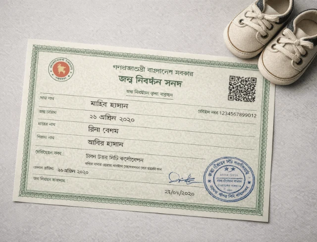 Bangladeshi birth registration certificate in Bangla issued by a City Corporation requiring certified translation to English
