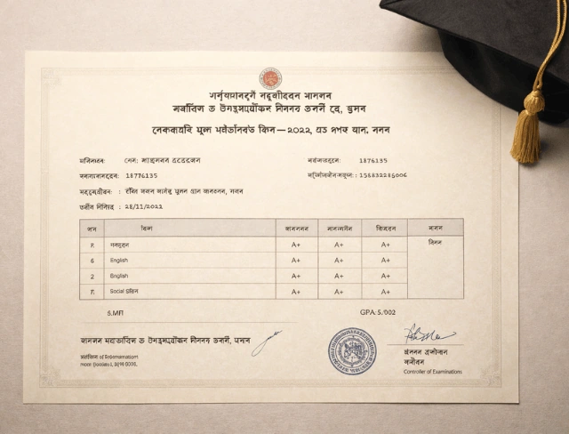 Bangladeshi SSC educational certificate in Bangla issued by the Dhaka Education Board requiring certified translation to English