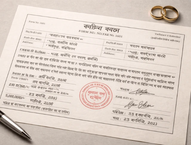 Official Bangladeshi Kabin Nama marriage registration certificate in Bangla requiring certified translation to English