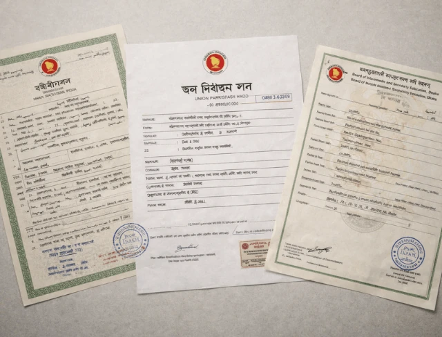 Bangladeshi Bangla government documents requiring certified English translation for immigration
