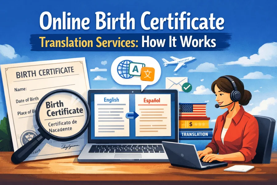 Online process of certified birth certificate translation with digital document verification