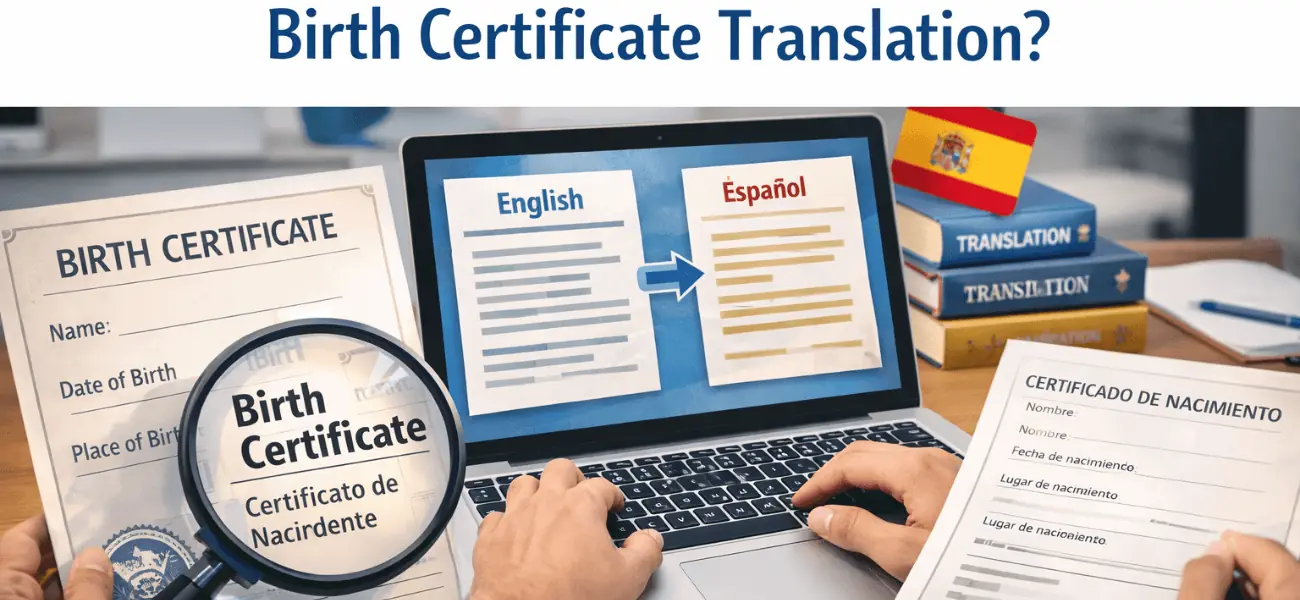 Certified online birth certificate translation process with document verification and bilingual review