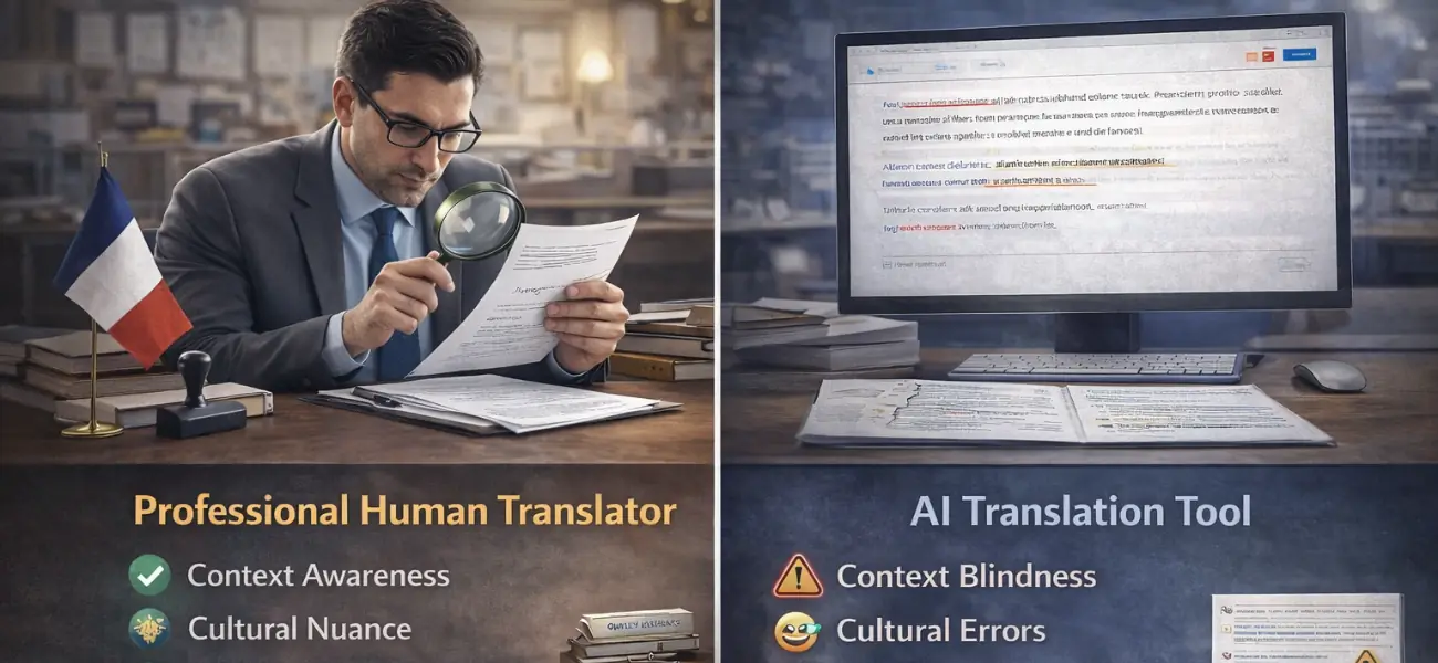 Comparison of professional human translation and AI translation tools