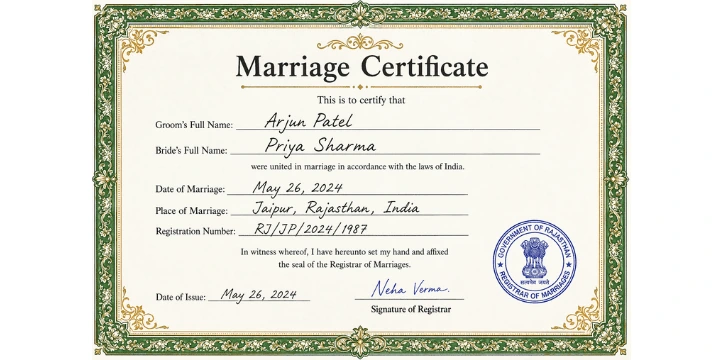 Foreign marriage certificate or Nikah Nama requiring certified English translation for a UKVI spouse visa