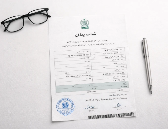 Pakistani NADRA computerised birth certificate in Urdu requiring certified English translation for visa application