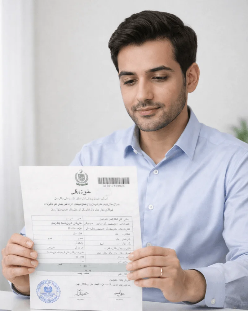 Pakistani NADRA birth certificate requiring certified Urdu to English translation for UK spouse visa and USCIS immigration