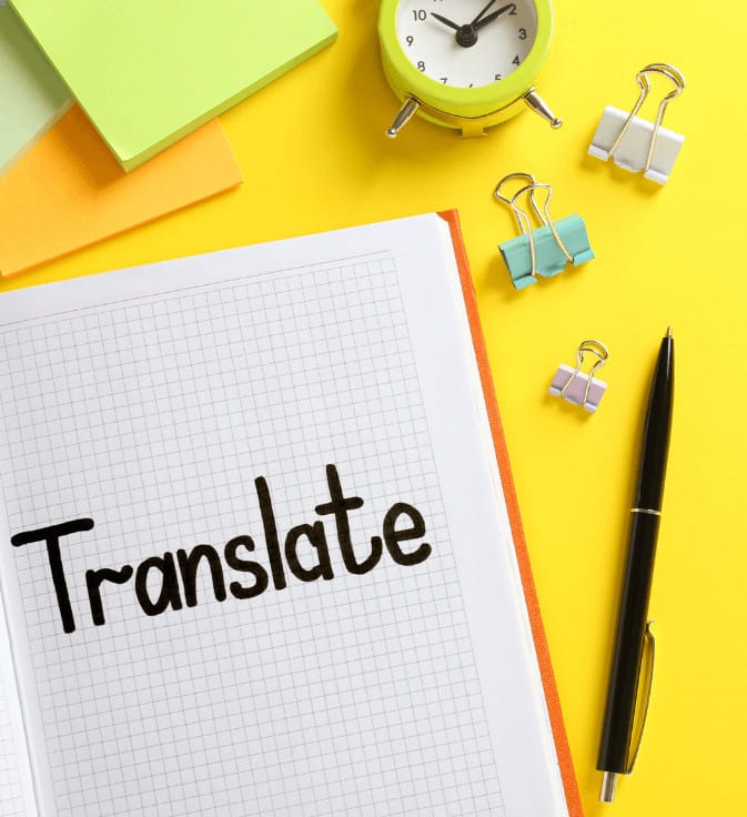 translation file with a pen