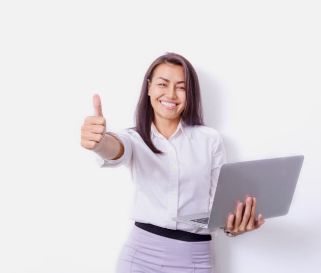 happy woman giving a thumbs up